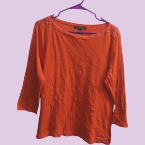 Lauren Ralph Lauren 3/4 sleeve solid simple plain blouse tie up lace on sleeves